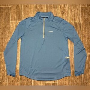 SIMMS Solarflex Plus UPF 50 1/4 Zip Pullover Hiking Fishing Men's Medium Blue